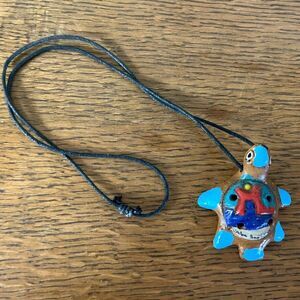 Vintage Turtle 4 Hole Ocarina Flute Whistle Pottery Necklace Mexico Handmade